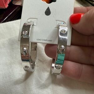 Kurt Geiger Elegant Silver Crystal Hoop Earrings